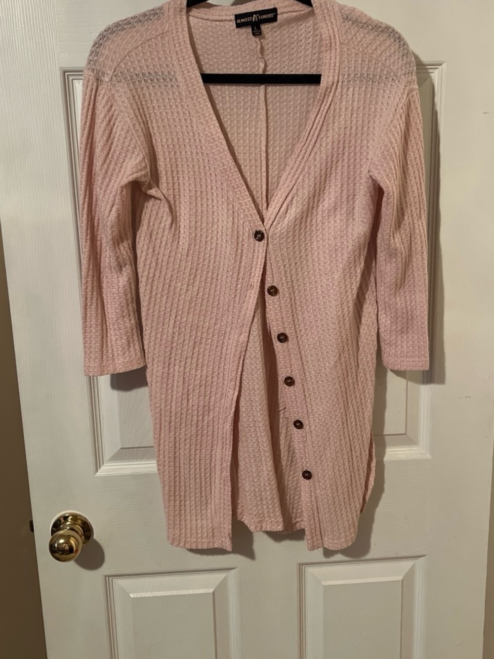 Almost Famous Pale Pink Waffle Knit Button-Front Cardigan